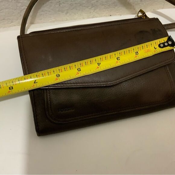 Fossil Crossbody Small Purse Bag Brown Leather Cell Phone Slip Pocket Organizer - Picture 3 of 9